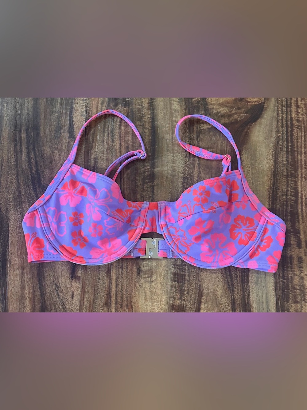 Kulani Kinis Purple and Pink Floral Bikini Top